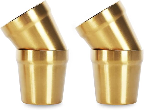 (Sett med 4, gull) Kopper i rustfritt stål (175 ml) Børstet metall Dr,