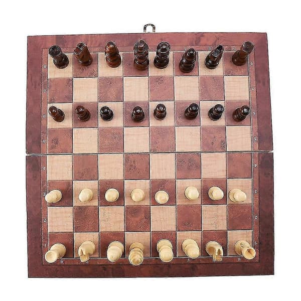 3-i-1 Schackbräde i Trä Resespel Schack Backgammon Dam Underhållning