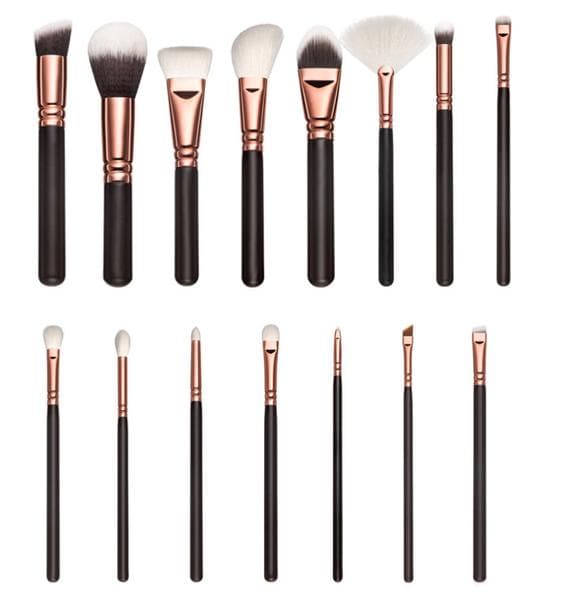 15 stk. Professionelle Makeupbørster med Stilfuld Opbevaring Brun