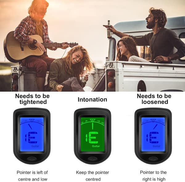 Gitarrstämmare Ukulele Bas Fiol Stämmare Clip med gitarrstämmare, ukulele, tolv flytande temperament