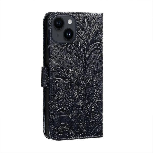Blomstret skinnveske til iPhone 15 Plus Dark Blue