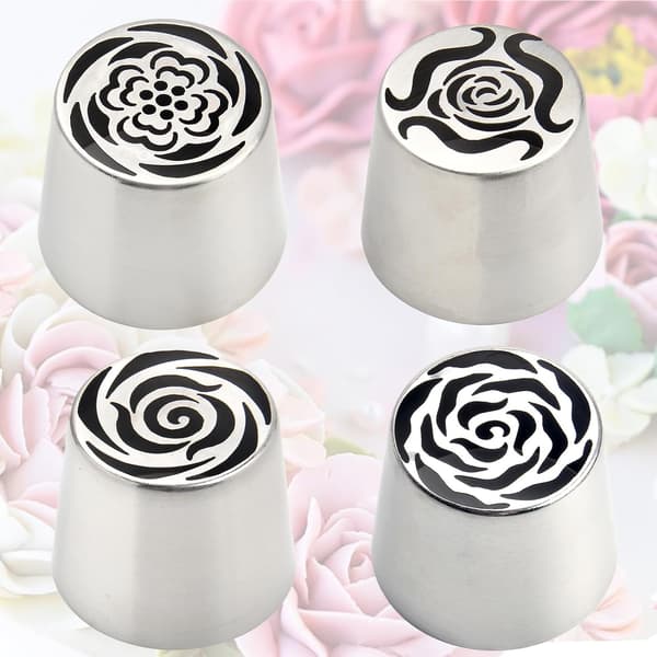 Kagepyntningssæt Ekstra Store Russiske Sprøjtedyser Rustfrit Stål Glasurtyller Sæt til Smørcreme Roser 3D Blomsterdesign Bageværktøj til Bryllup