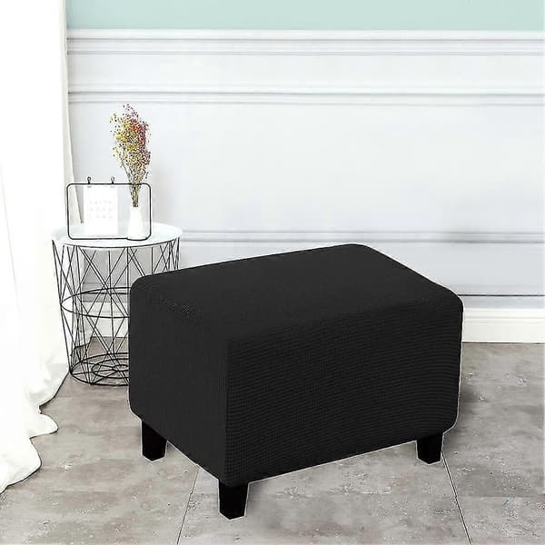 Blødt Polyester Stretch Ternet Jacquard Ottoman Betræk Moderne Rektangulær Fodskammel L Black