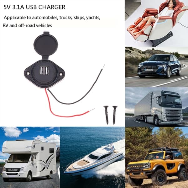 3.1A Dubbel USB Billaddare Vattentät Adapter Vit