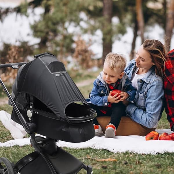 Universal Stroller Canopy with UV 50+ Protection, Universal Stroller Parasol - Universal Stroller Hood, Stroller Canopy with Viewing Window, Black