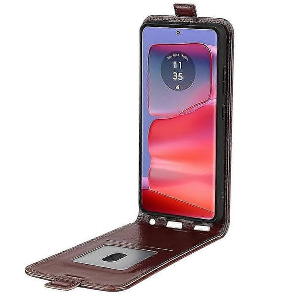 R64 Vertikalt Flip Läderfodral För Motorola Edge 50 Pro Brown