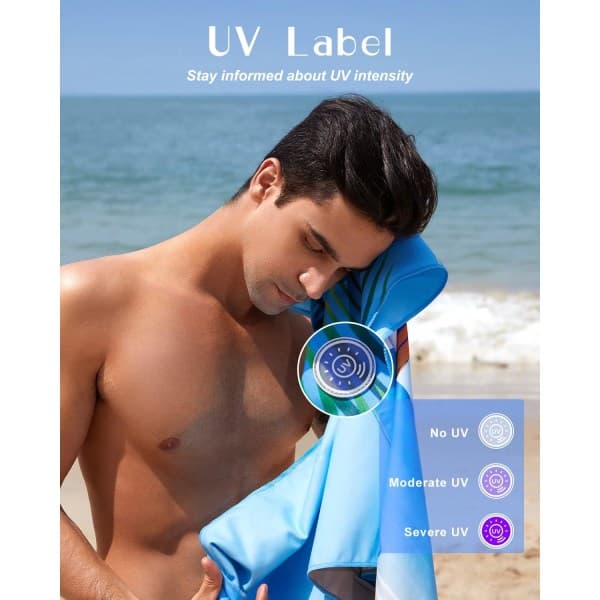 Beach Towel with UV Labels, Beach Mat, Microfiber Material, No Sand, Suitable Size (150 × 75 cm), Quick-Drying, Elastic Rope Design, Storage