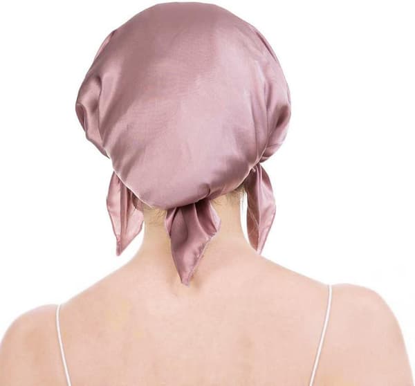 (Rosa) Mulberry Silke Sovehætte - Blød 16 Momme Anti-Hårtab Justerbart Elastikbånd - One Size