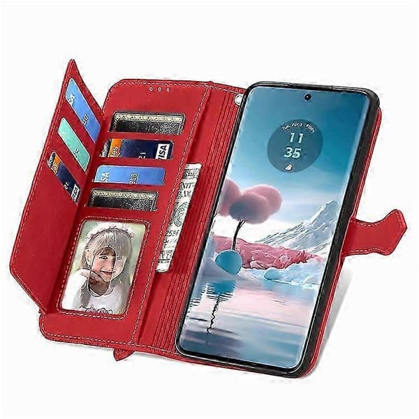 Compatible with Motorola Edge 40 Neo 5G Case Zipper Wallet Leather Phone Case Floral Pattern Red