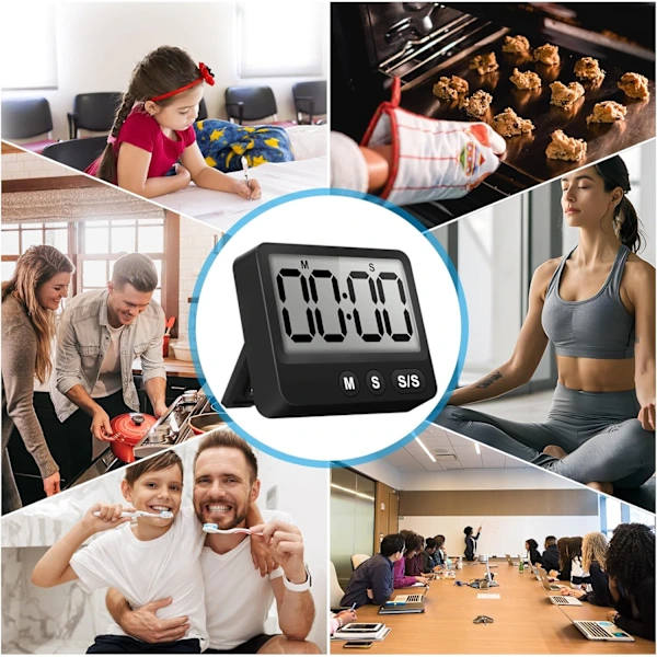Timer (Sort), Digital Køkkentimer, 100 Minutters Nedtælling og Timer, L-formet Vinkel og Magnetisk Timer til Madlavning, A