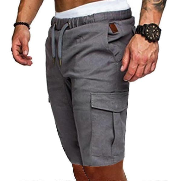 Men's Elastic Cargo Shorts Summer Casual Jogger Combat Pants Light Grey L