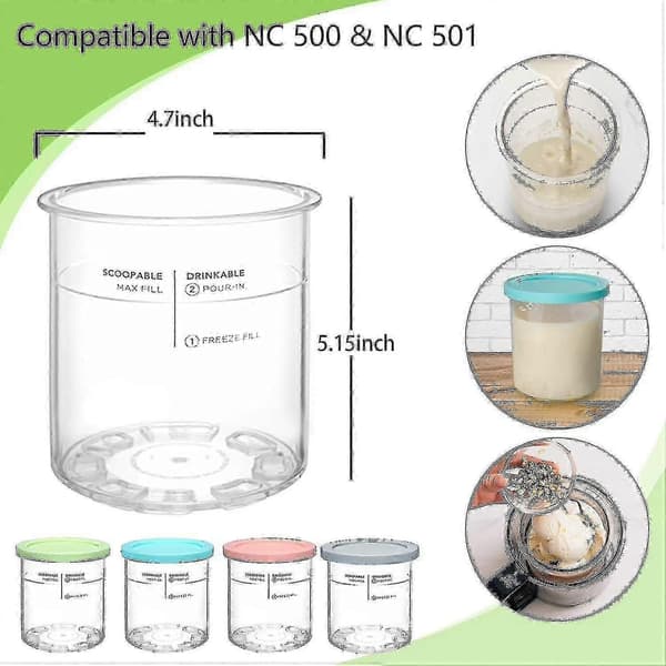 For Ninja Creami Deluxe 4-pack Replacement Pints and Lid Set with Secure Locking Ribs Compatible with NC501 NC500 Series Ice Cream Maker Accessories