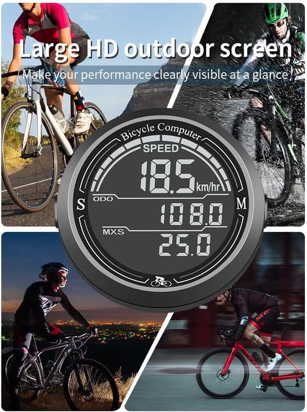 Round Bicycle Computer with Extra Large Digits, Automatic Power Saving Function, 180-Day Battery Life, Shockproof Bicycle Computer for Commuters and MTB Bikes (2\" Di)