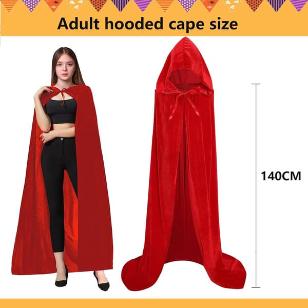 Unisex voksen hættekappe lang fløjlskappe Halloween Cosplay kostumer Red