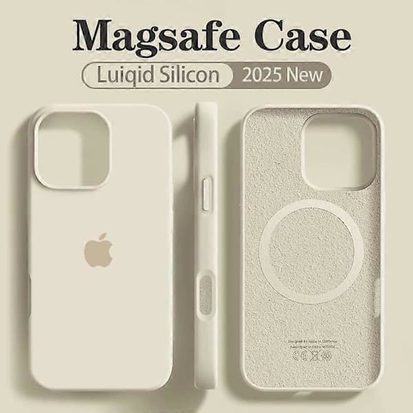 Original Magnetic Silicone Case for iPhone 14 Pro, MagSafe Compatible, Soft Liquid Silicone, Wireless Charging, Shockproof Case, Coal Ash Antique Whi Antique White For iPhone 12 12 Pro