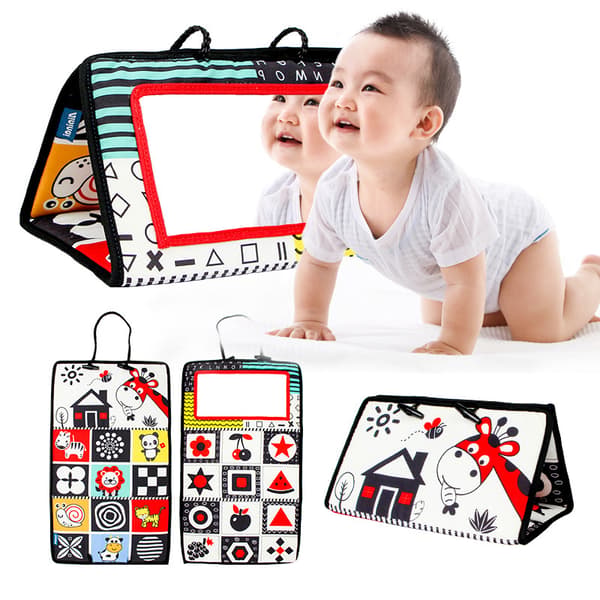 Activity mirror, baby, safe and foldable play mat with high-contrast pattern, tasteless baby mirror