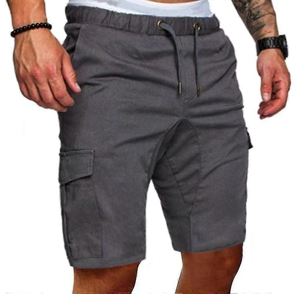 Elastiske Cargo Shorts til Mænd Sommer Casual Jogger Combat Bukser Mørkegrå L