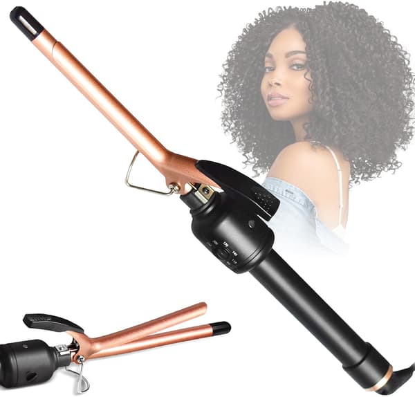 Thin Curling Iron, Ultra-thin 9mm Ceramic Curling Iron with Adjustable Temperature (80℃-230℃), Small Curling Iron