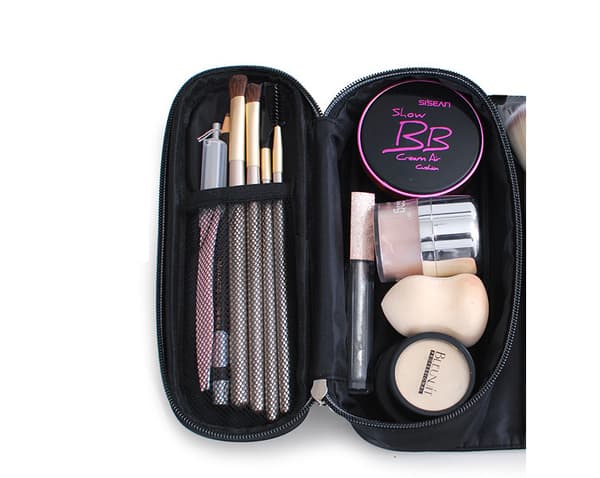 Sammenfoldelig professionel rejsetaske til makeupbørster sort