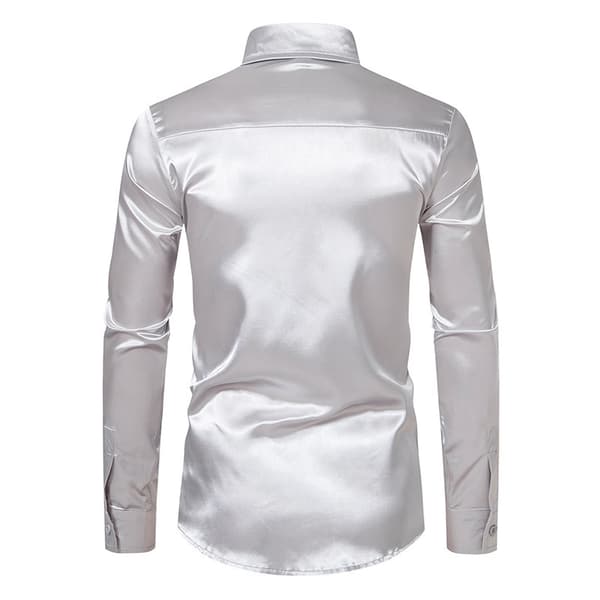 Herr glänsande slim fit satinskjorta med lång ärm light grey M