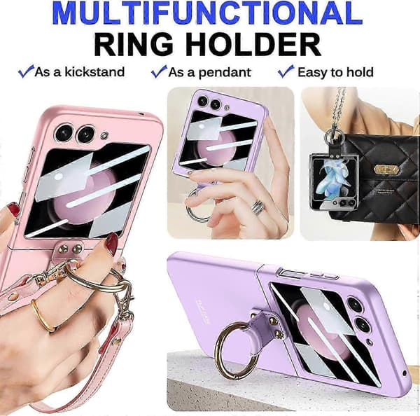 Crossbody Full Coverage Ultra-thin Case for Samsung Galaxy Z Flip 6 with Ring & Lanyard Shoulder Strap & Built-in Screen Protector Silver