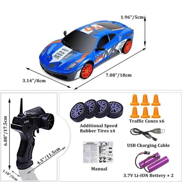 RC Drift Car, 15 km/h Scratch-Resistant Lightweight Rechargeable Low-Friction Remote Control Car Blue-Red