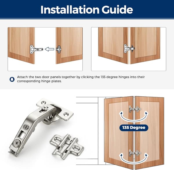 135 Degree Kitchen Door Hinges Compatible with Lazy Susan Corner Cabinets, Full Overlay Face Frame, Concealed (2 Pack)