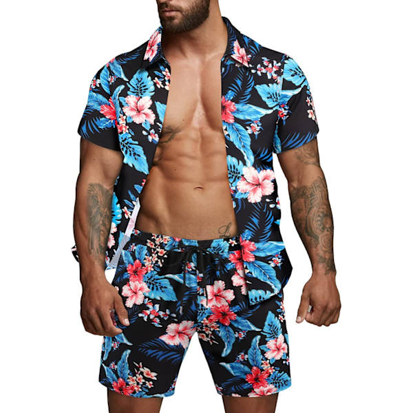 Herre hawaiisk skjorte og shorts sort S