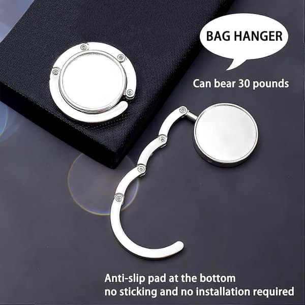 Portable Handbag Hooks 4-pack, Foldable Multifunctional Bag Hook for Tables, Desks, Restaurants, Silver Finish