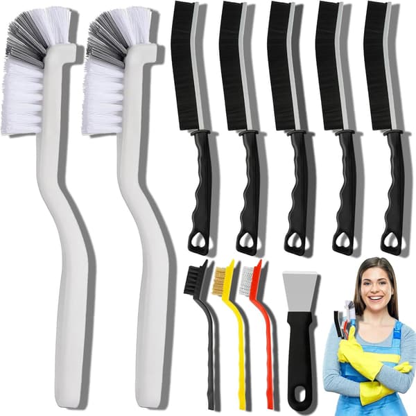 11 Pieces Grout Brushes, Cleaning Brushes with Hard Bristles for Grout, Cleaning Tools for Bathroom Kitchen Small Spaces