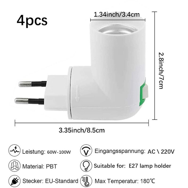 4 pcs E27 with switch Construction site socket AC 220V Wall kitchen lamp socket Adapter LED lamp holder (White)