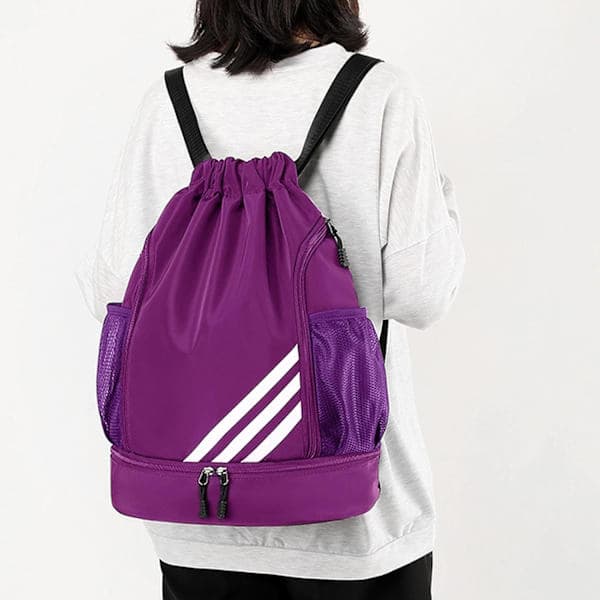 Waterproof Drawstring Bag for Kids and Adults, Large Capacity Drawstring Gym Bag, Unisex PE Material, Includes Shoe Compartment, Black.