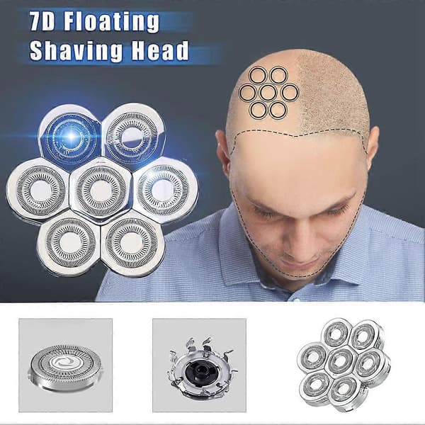 7D Electric Shaver Replacement Head L Waterproof Razor Flexible Cutter Floating Face and Beard Head