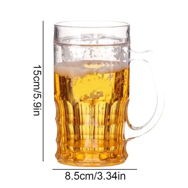 Fake Beer Mug with Inner Wall - 400ml Double Layer Glass with Handle, Leak-proof