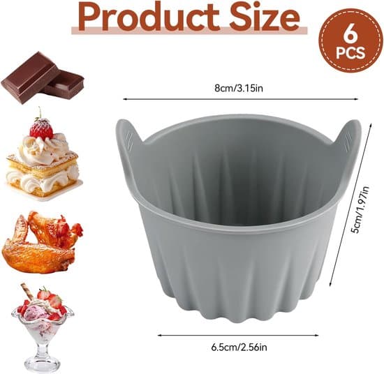6 silikoneforme til Airfryer muffins- og æggeforme genanvendelige non-stick bageforme til muffins, budding og bagning velegnet til Airfryer og ovn