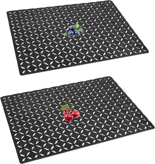 Sink mat, 2 pcs sink protector mat for ceramic/stainless steel sinks, cuttable drain mat 30 x 40 cm, black black