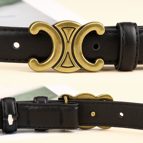 Black Double C Arc de Triomphe Belt Women Genuine Leather 2.5 T