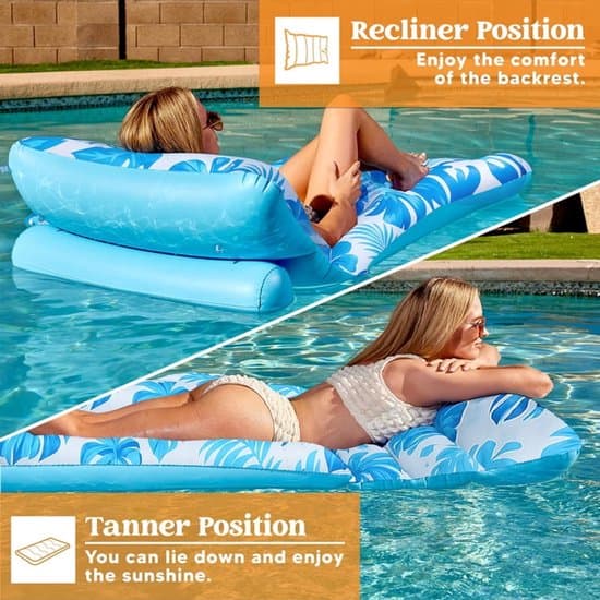 Pool Float - Inflatable Pool Air Mattress - Light Blue Monstera Leaf Lounger - PVC Water Float for Summer and Vacation - 180 x 90 cm