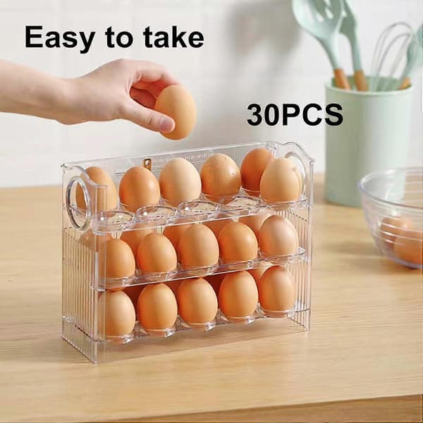 Egg Storage Rack 3 Tiers Large Egg Storage Tray Egg Holder Container Egg Basket Holds Up To 30 Eggs for Refrigerator Storage