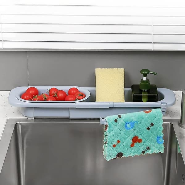 Telescopic Sink Organizer, Adjustable Dishcloth Holder for Sink, Extendable Sink Storage Rack with Home Kitchen (1 pc, Light Blue)