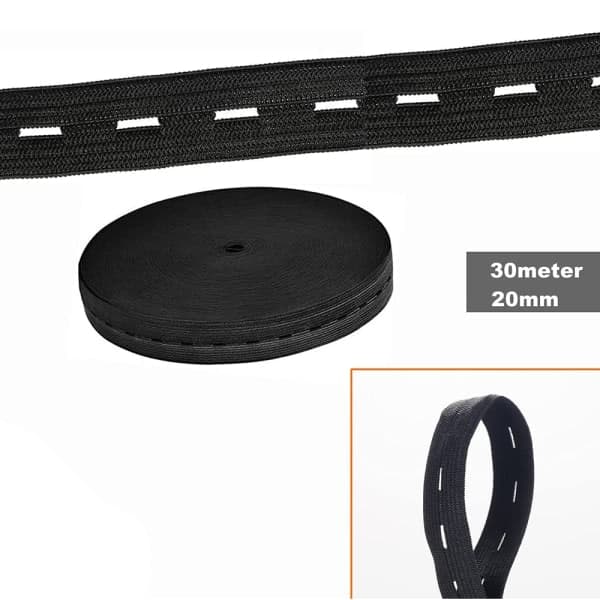 30m x 20mm elastisk bånd med knapphull, flat elastisk med hull