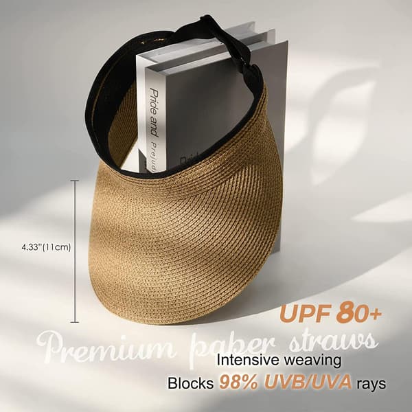 Women's Sun Hat, Women's Straw Hat, Foldable Summer Beach Hat with Ponytail Opening, Travel Hat, UPF 80+