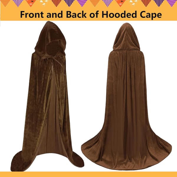 Unisex voksen hættekappe lang fløjlskappe Halloween Cosplay kostumer Brown