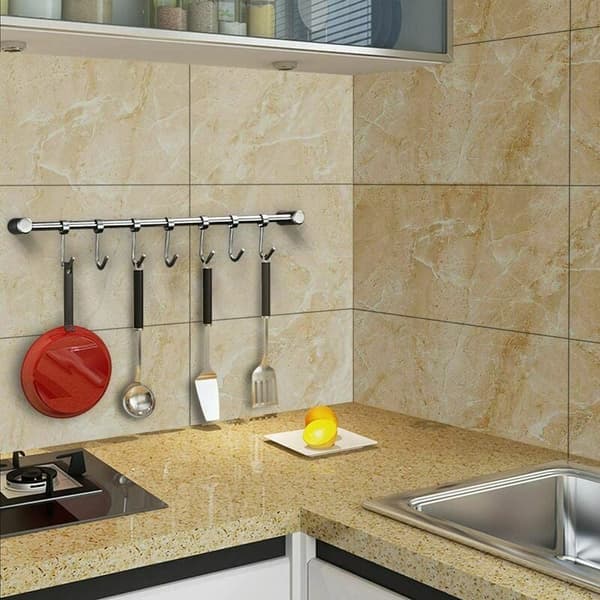 7-hook Stainless Steel 304 Kitchen Rail, Hanging Rod for Kitchen Utensils, Pot Holders, Cup Holders with Hooks, Kitchen Accessories