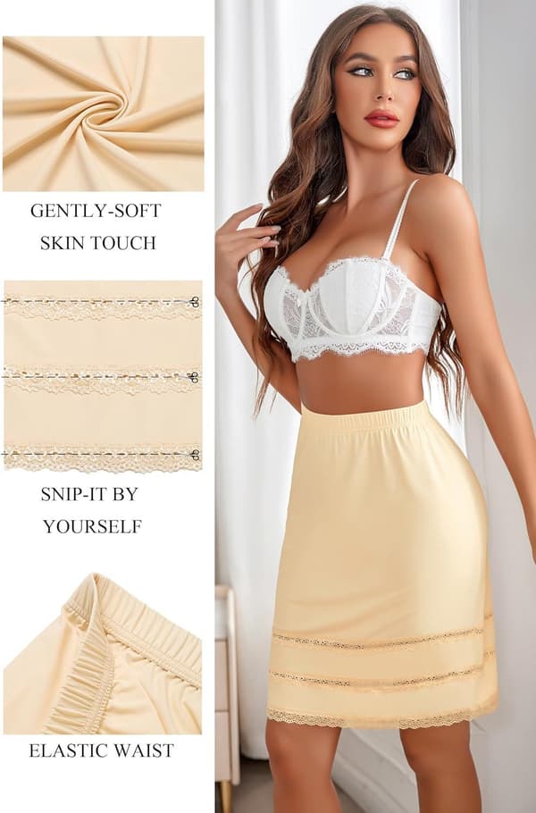 Halvunderkjole til kvinder Underskørt Kjoleforlænger Blonde beige XL