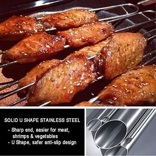 6 sett 15 tommer grillspyd i rustfritt stål med doble pigger og trehåndtak