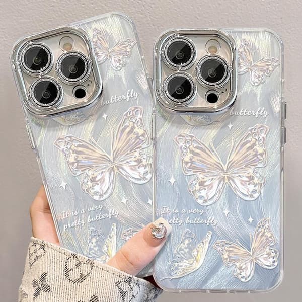 Telefoncover til iPhone 17, 16, 15 Pro/ProMax/Plus Glitrende Sommerfuglemønster Hårdt Cover 16
