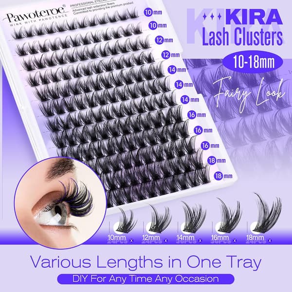 Lash Clusters Wispy Kira Cluster Eyelash Extension 10-18mm Individual Lashes DIY Cluster Eyelash Extension Soft Comfortable Eyelash Clusters with Thin