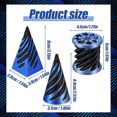 3-pack Impossible Cone 3D-printed spiral fidget toy pyramid through sculpture sensory toy mini vortex wire illusion desk decoration