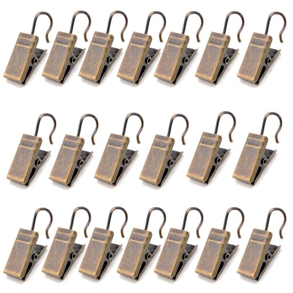 20 Curtain Clips with Hook - Antique Brass